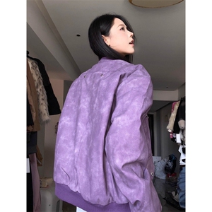 美式复古ins宽松棒球服外套秋冬新款百搭高级感PU皮机车夹克男女图片
