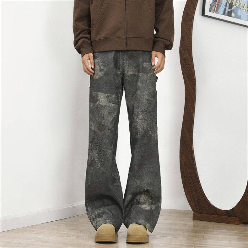 新款迷彩微喇牛仔裤潮牌宽松休闲小众设计感裤子，男装牛仔裤，星座410-6（原星座1304-1）