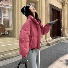 现货新款羽绒服女短款韩版立领简约加厚小个子高级感面包服外套潮，女装羽绒服，网红馆