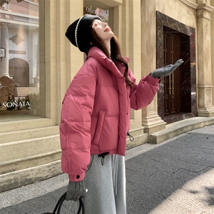 现货新款羽绒服女短款韩版立领简约加厚小个子高级感面包服外套潮图片