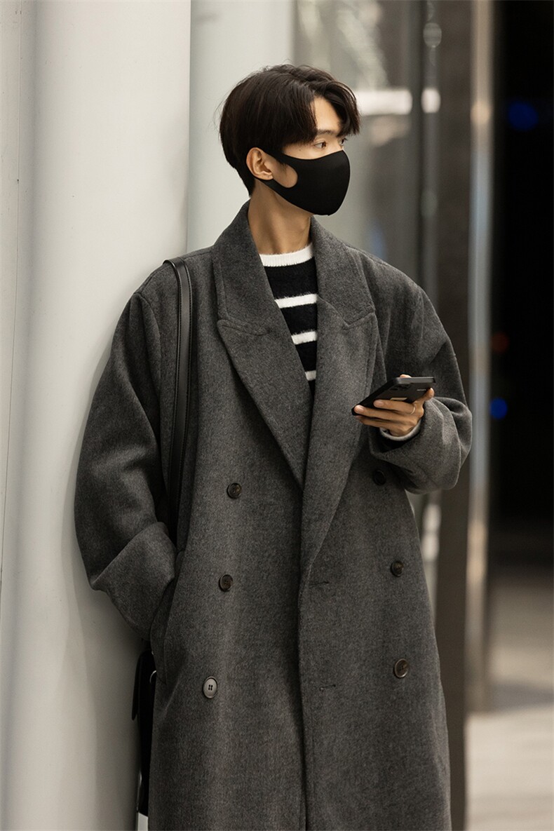 冬装新款长款毛呢大衣男过膝长款风衣加厚外套大码F370特P100,男装风衣,电商B289