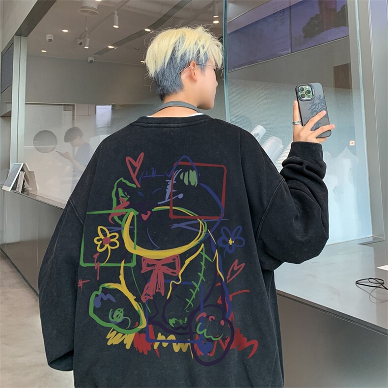 美式潮牌重磅水洗做旧圆领卫衣力推大码男XZ517A-2-Y7740-P58图片