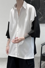 新款夏季禁欲风短剧拼接男士撞色短衬衫A071-C12-P35，男装衬衫，电商A071