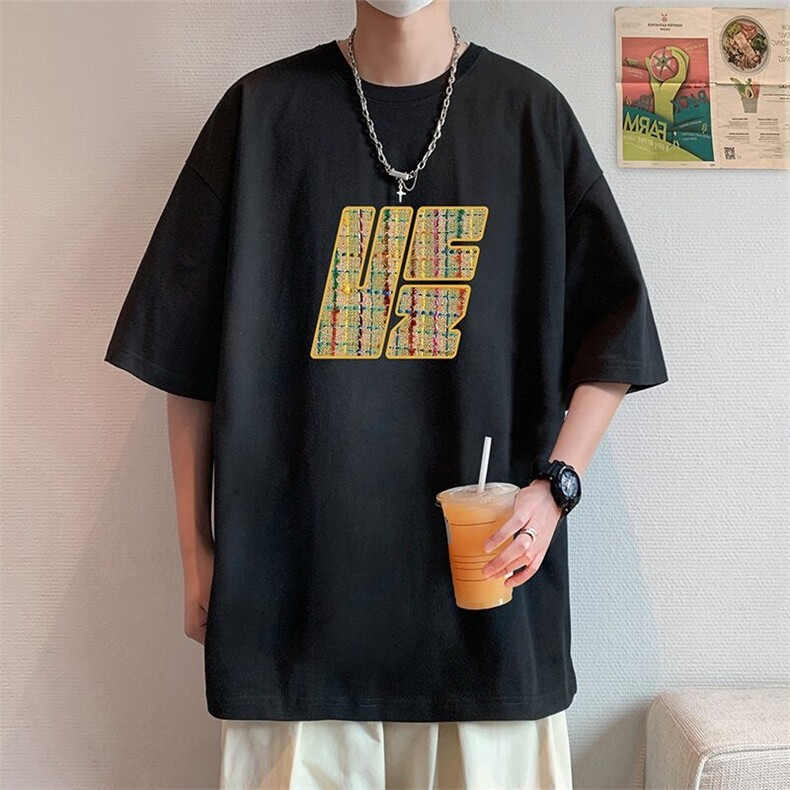 T767纯棉宽松短袖t恤男夏季新款透气休闲圆领体恤衫oversize半袖,男装T恤,星座304A-1