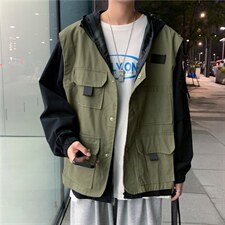 大货工装假两件外套春秋季韩版宽松百搭ins潮连帽港味上衣815-p70图片
