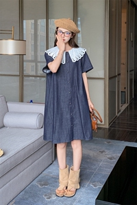 娃娃领薄款牛仔连衣裙女2025夏季宽松减龄小个子韩系学院风A字裙图片