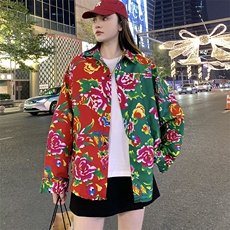 PC203情侣休闲东北大花拼接长袖衬衫外套男女宽松寸衣汉服演出服，男装衬衫，星座115A(原星座507）