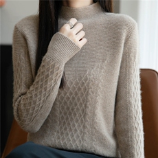 秋冬新款羊毛衫女半高领加厚扭花长袖毛衣韩版羊绒衫内搭打底衫，女装羊毛衫，暖绒情旗舰店