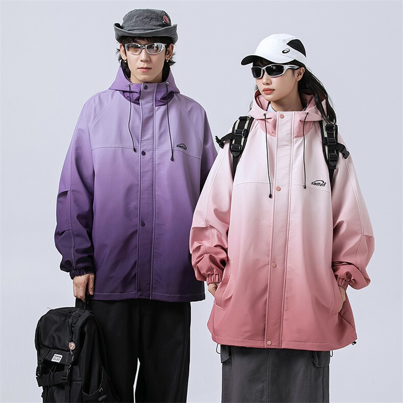 秋冬防水连帽扎染渐变颜色夹克外套冲锋衣宽松版型JK9262P-75,男装夹克,电商A128