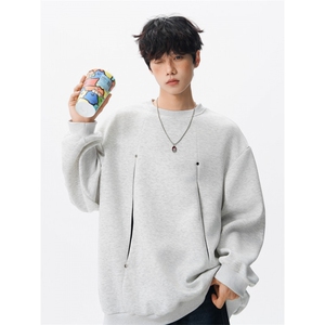 WY10152-特P45 控78 小众撞色拼接破缝假两件大码男大码情侣卫衣图片