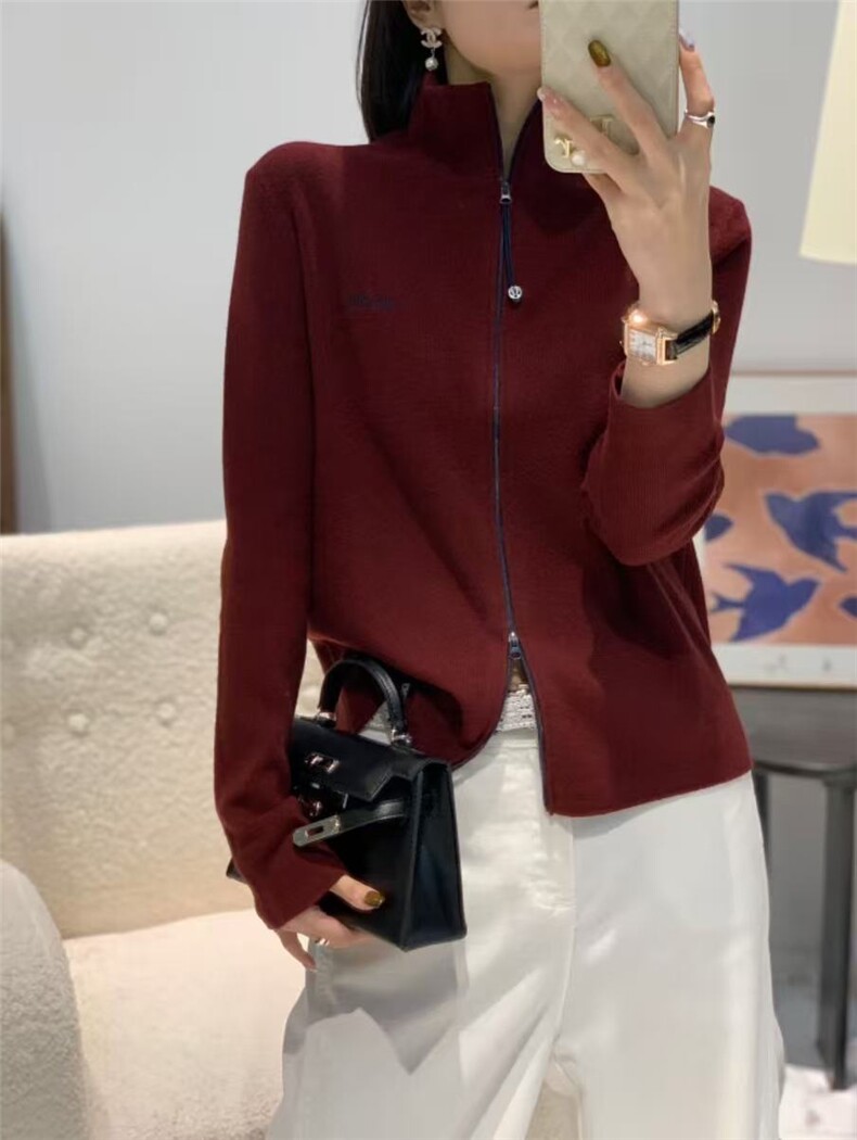 2025年秋季长袖时尚百搭通勤简约休闲丽领拉链开衫，女装针织衫/毛衣，羿纯羊绒