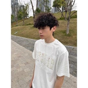 万针全刺绣工艺抖音得物高品质260克重磅纯棉双纱美式高街短袖T恤图片