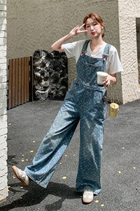 韩版格子蓝色牛仔韩系减龄背带裤女2025夏季新款甜系小个子连体裤图片