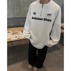 405A高街美式领口印花字母长袖T恤CT2470-P45控68，男装T恤，星座405A