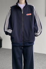 8XL-M条纹撞色开衫新年红卫衣运动套装潮牌运动服校园风TZ114P118，男装休闲套装，电商D206-1