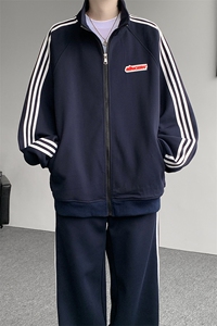 8XL-M条纹撞色开衫新年红卫衣运动套装潮牌运动服校园风TZ114P118图片