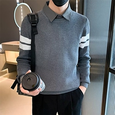 假两件毛衣男潮衬衫领内搭打底衫秋冬季男士修身翻领针织衫S583，男装针织衫/毛衣，星座1116A-2（原606A-1）