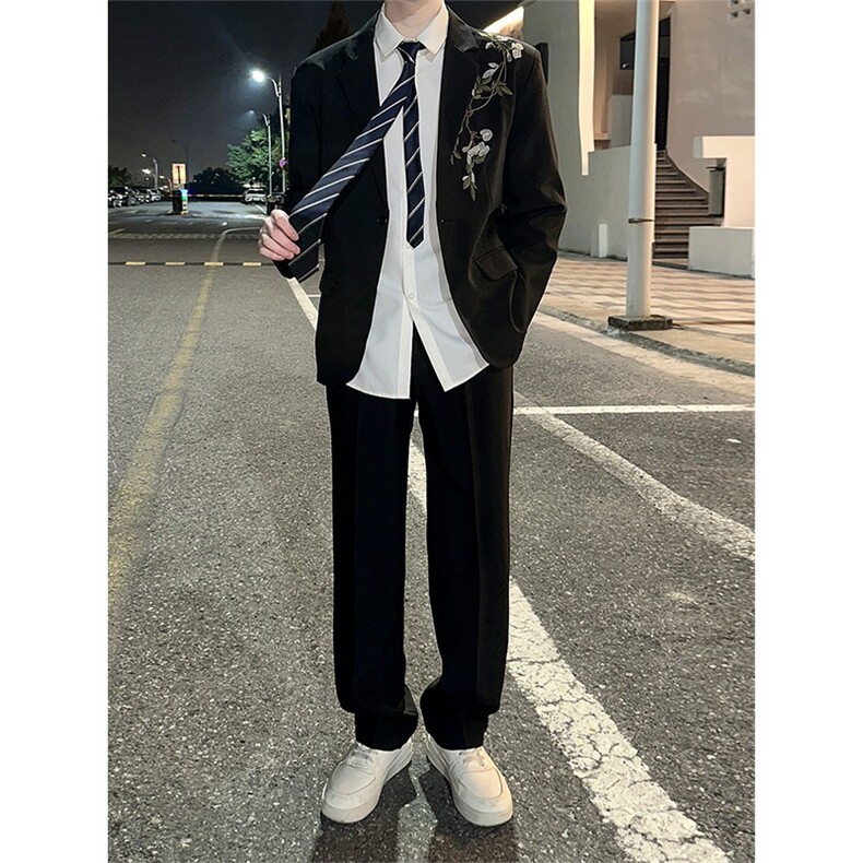 春秋轻奢立体绣花重工休闲西服外套套装男痞帅演出西装~XY322，男装西服套装，星座601-1