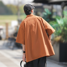 2025夏装日系复古大口袋短袖衬衫男宽松纯色大码衬衣C500P40，男装衬衫，电商C323