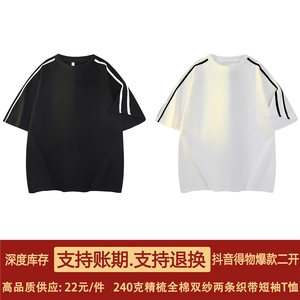 得物抖音高品质二开240克重磅宽松纯棉全拉两杠织带短袖T恤DT29