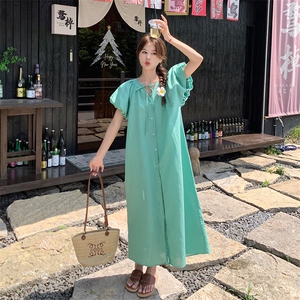 薄荷曼波蓝绿色连衣裙女夏2024新款法式桔梗初恋仙气宽松长裙显瘦图片
