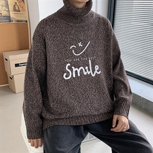 ！冬季高领毛衣男潮流印花百搭针织衫韩版毛线衣GM605P55图片