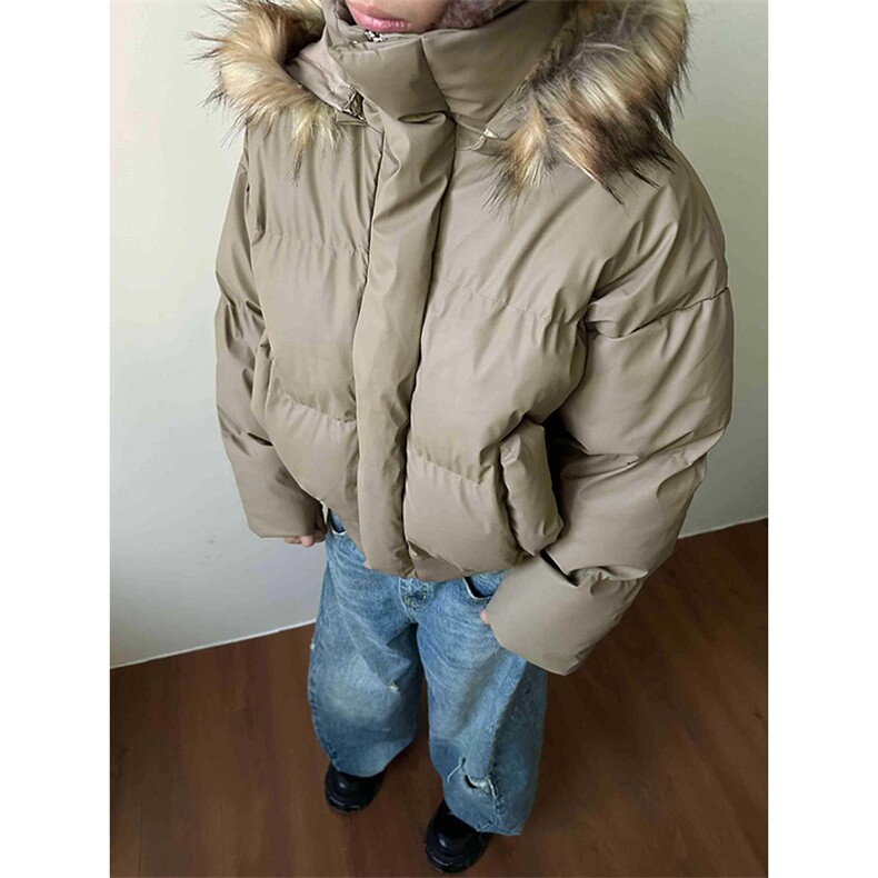 现货三防重磅硬挺boxy短款羽绒棉衣座山雕大毛毛领PU皮棉服外套冬，男装棉衣，电商A443