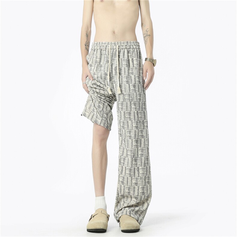 格纹冰丝裤子男夏季薄款宽松凉感抗皱休闲裤垂感阔腿速干运动长裤，女装休闲裤，四季星座505