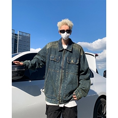 美式复古牛仔夹克男秋季做旧外套潮牌休闲宽松工装上衣，男装夹克，星座410-6（原星座1304-1）