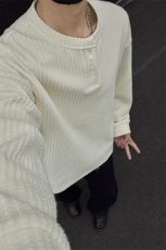 2026春季新款休闲细条纹亨利领卫衣男宽松中性上衣W5054特P28控48，男装卫衣，电商A001