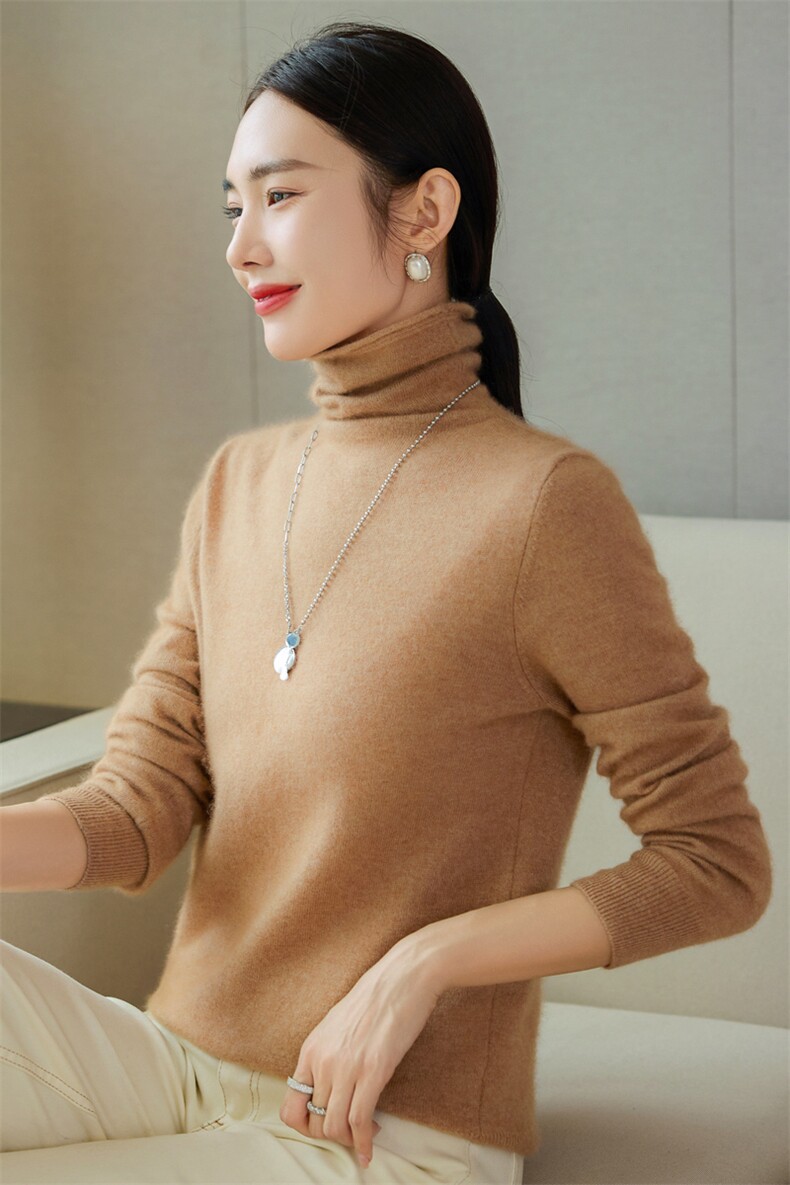 秋冬季35%羊绒简约休闲百搭时尚12针堆堆领羊绒衫,女装羊绒衫,云暖羊山羊绒