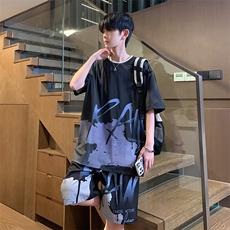 夏季冰丝高弹速干短袖短裤运动套装2407特P45控68，男装休闲套装，电商A309
