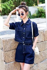 牛仔短裤套装女夏季薄款2025年新款洋气减龄小个子显高显瘦两件套，女装套装/套裙，意芙