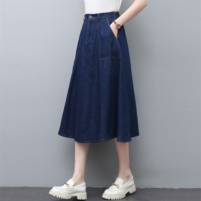 夏季新款高腰显瘦牛仔半身裙女A字裙大码宽松百搭休闲裙,女装半身裙,玛其路