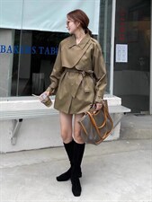 时尚风衣搭配修身，女装风衣，千利红