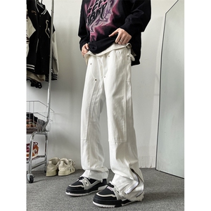 高街牛仔裤黑白色拉链款微喇叭裤715-6-BX08P65（控88）图片