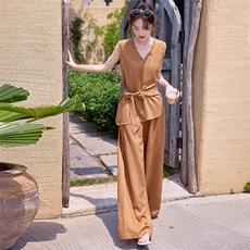 时尚轻熟风套装女2025夏季新款时尚显瘦V领无袖马甲阔腿裤两件套，女装套装/套裙，沁沁公主