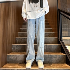 wassuphappy牛仔裤男士春秋季夏款潮流复古直筒裤子阔腿休闲长裤，男装牛仔裤，星座116