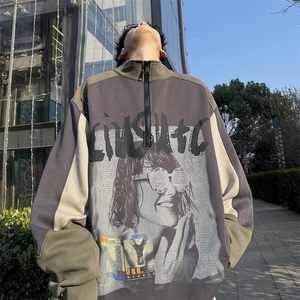 春款新款热卖货足半拉链卫衣复古痞帅立领宽松外套HY484P55控78图片
