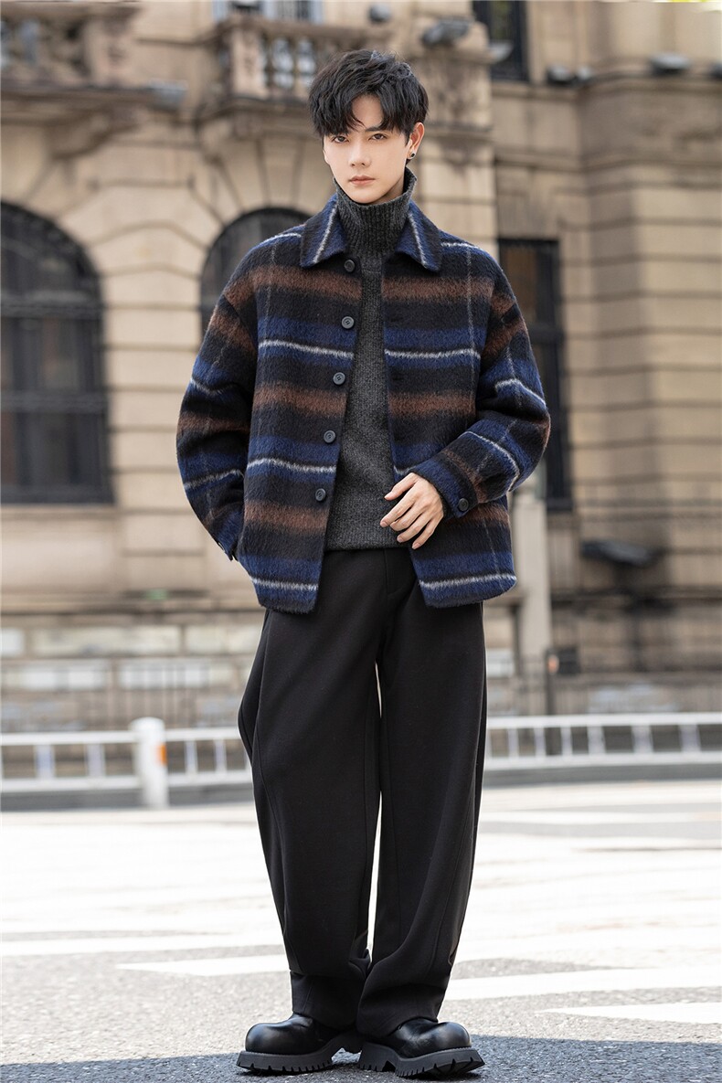 格子男士双面呢外套短款翻领衬衫休闲羊毛呢子厚N95503-p510控899，男装毛呢大衣，电商A355（原A415）