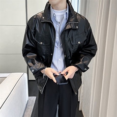 痞帅Pu皮衣小众设计感潮牌双拉链垫肩皮夹克男机车服秋冬高街外，男装夹克，星座218-1（原230）