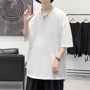 支持单件包装抖音得物二开210克宽松落肩纯棉光版纯色短袖T恤9.5图片