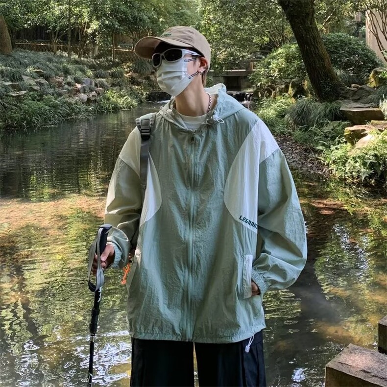 防晒衣男韩版潮流撞色连帽夏季薄款2023新款ins百搭外套W4836-P43，男装防晒衣，星座412-3
