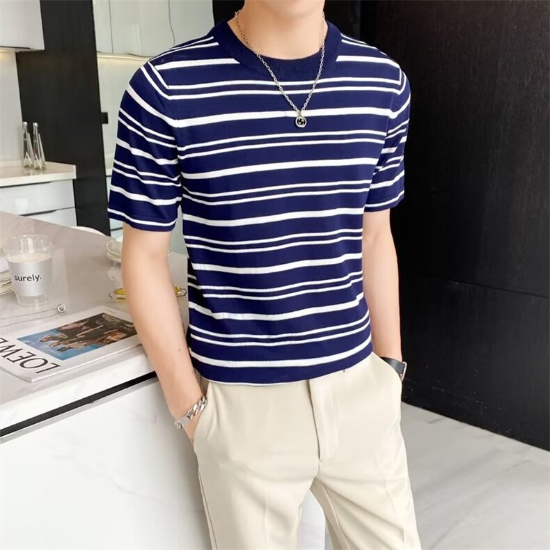 圆领城市风貌条纹时尚男潮T恤标准文艺青春流行春季潮流短袖新款,男装T恤,星座1116A-2（原606A-1）