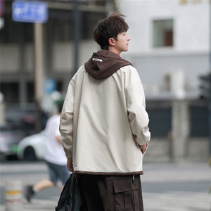 2025秋季新款主推假两件外套男少年感潮流帅气连帽夹克上衣图片