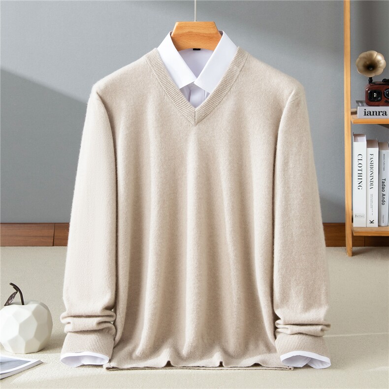 2025秋冬百搭时尚简约平面v领羊绒衫，男装羊绒套衫，牧群羊绒