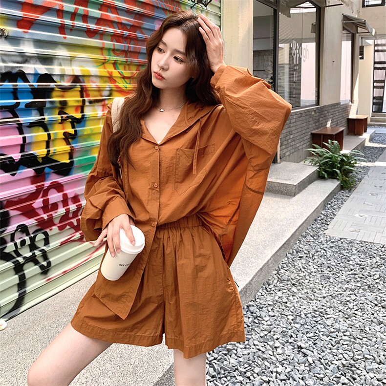 洋气减龄连帽防晒衬衫短款两件套女2025夏季新款超好看休闲小个子,女装套装/套裙,2C085