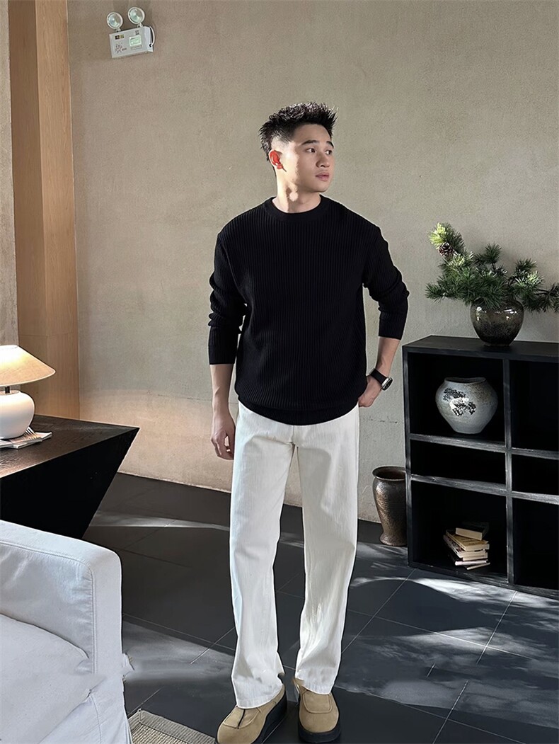 秋冬圆领条纹毛衣针织打底衫W6004-P47,男装T恤,星座1012-1