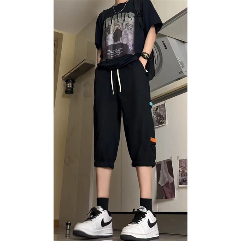 抖音品质）夏季高街宽松束脚华夫格七分运动裤货号QF25，女装休闲裤，电商A063