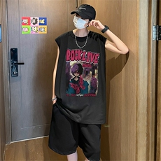 直播品质美式宽松纯棉背心无袖t恤短裤大码两件套套装TZ73-P58，男装T恤，电商A486